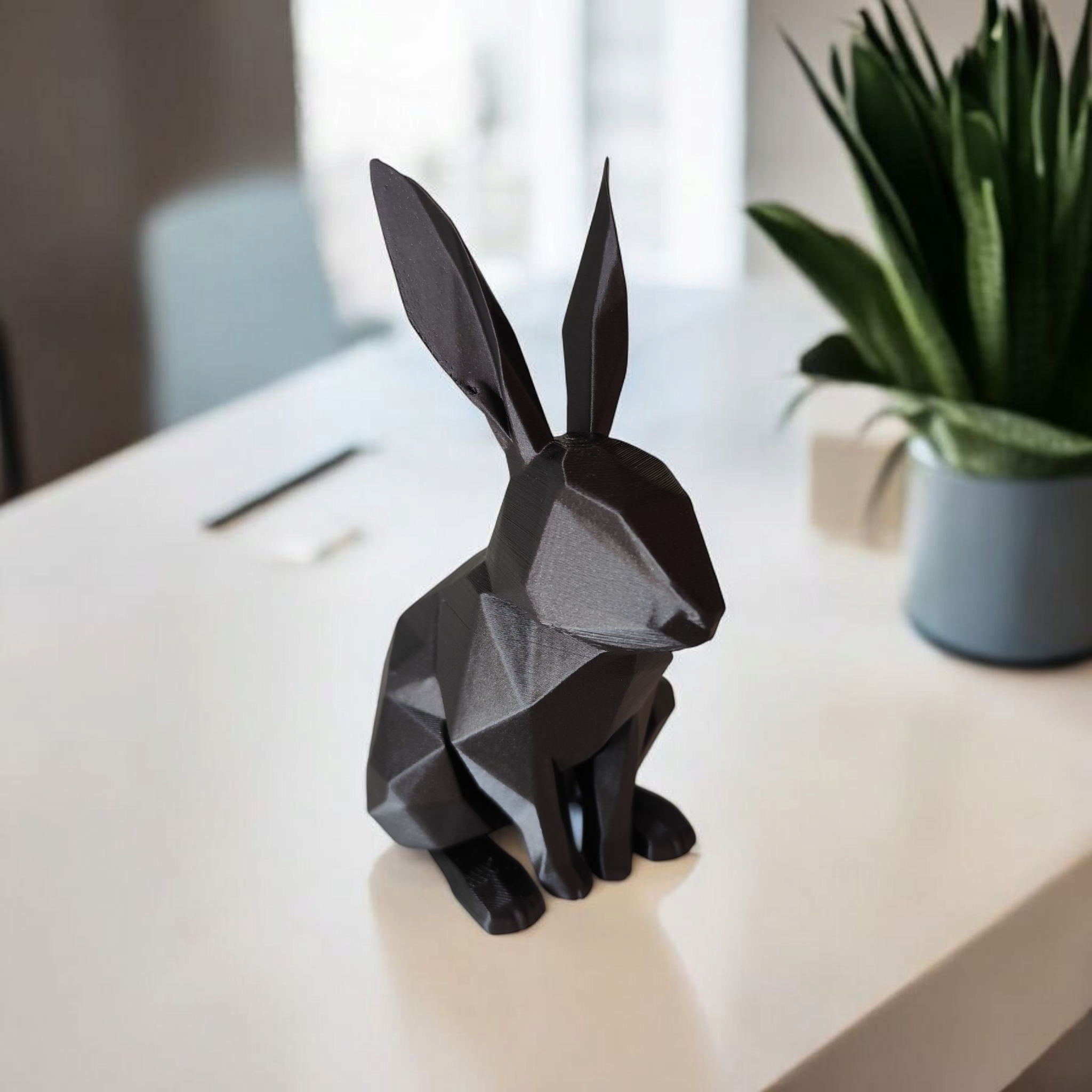 Minimalist Low Poly Rabbit Sculpture - Angle View